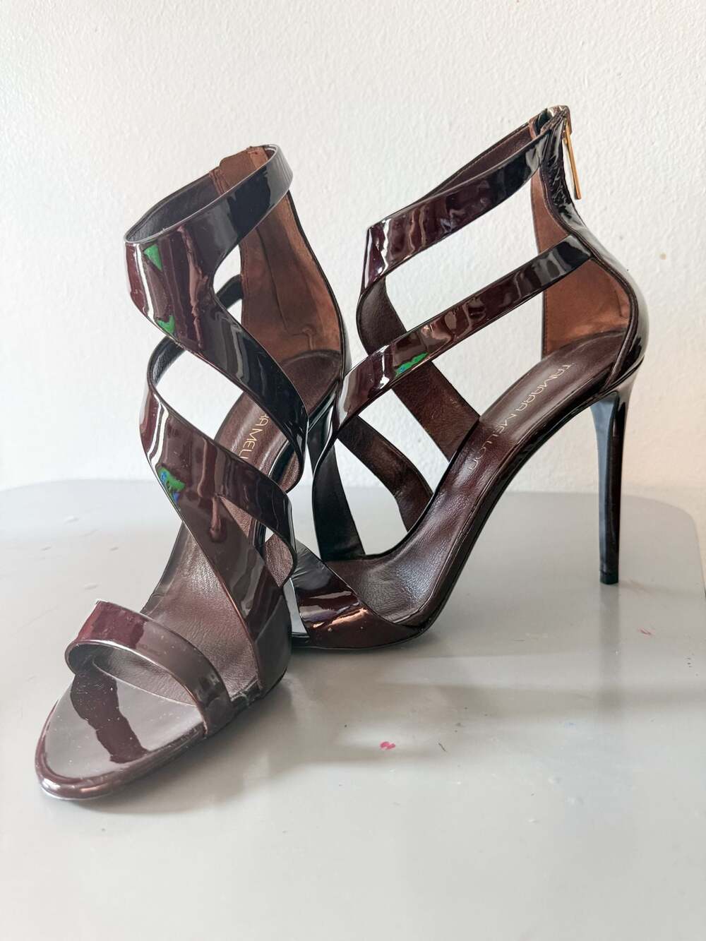 Tamara Mellon Stiletto  Patent Leather Strappy Heels in Burgundy 40 9